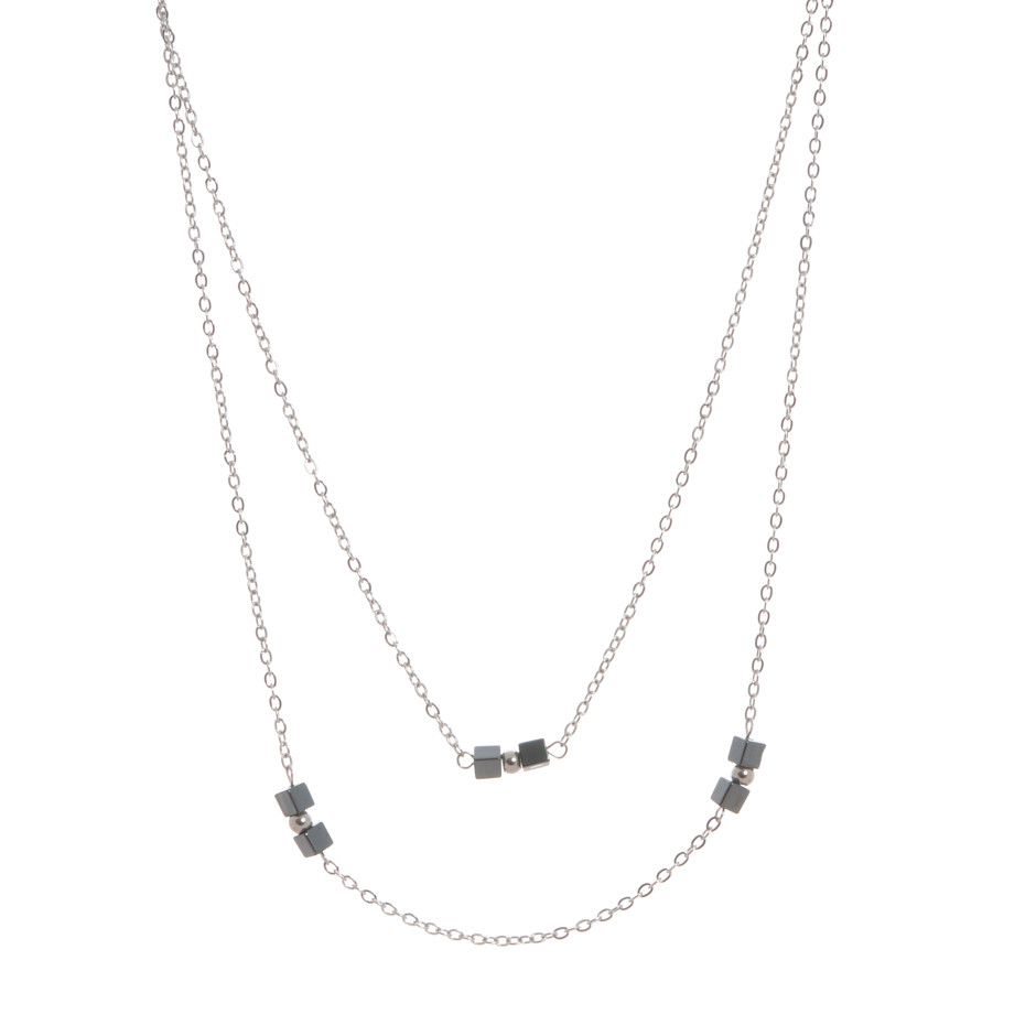 Set cube colgante, pulsera y pendiente plateado