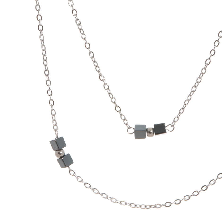 Set cube colgante, pulsera y pendiente plateado