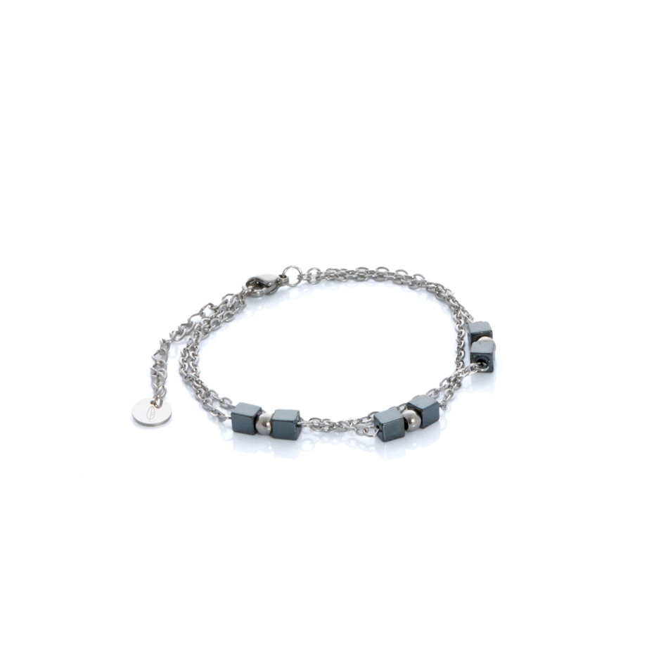 Set cube colgante, pulsera y pendiente plateado