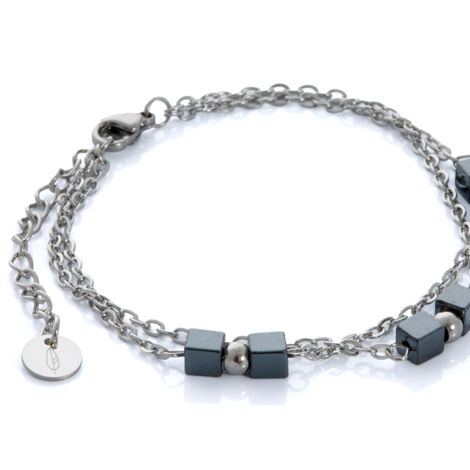 Set cube colgante, pulsera y pendiente plateado
