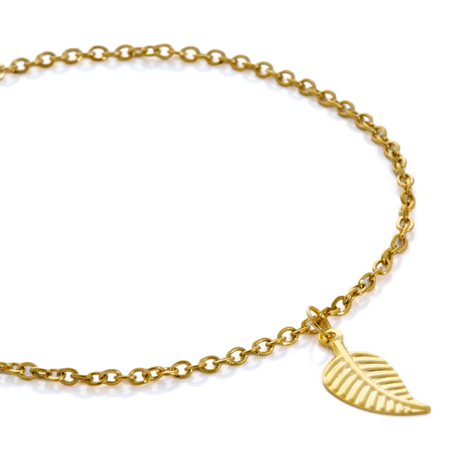 Set hoja colgante, pulsera y pendiente dorado