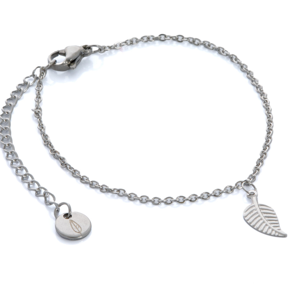 Set hoja colgante, pulsera y pendiente plateado